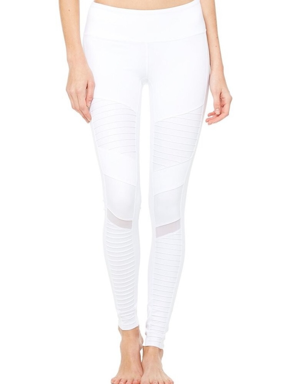 ALO Yoga White 7/8 Moto Ribbed High-Rise Leggings